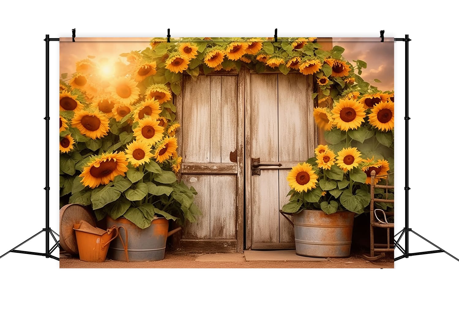 Sfondo Autunnale Con Porta Ghirlanda Di Girasoli RR7-139