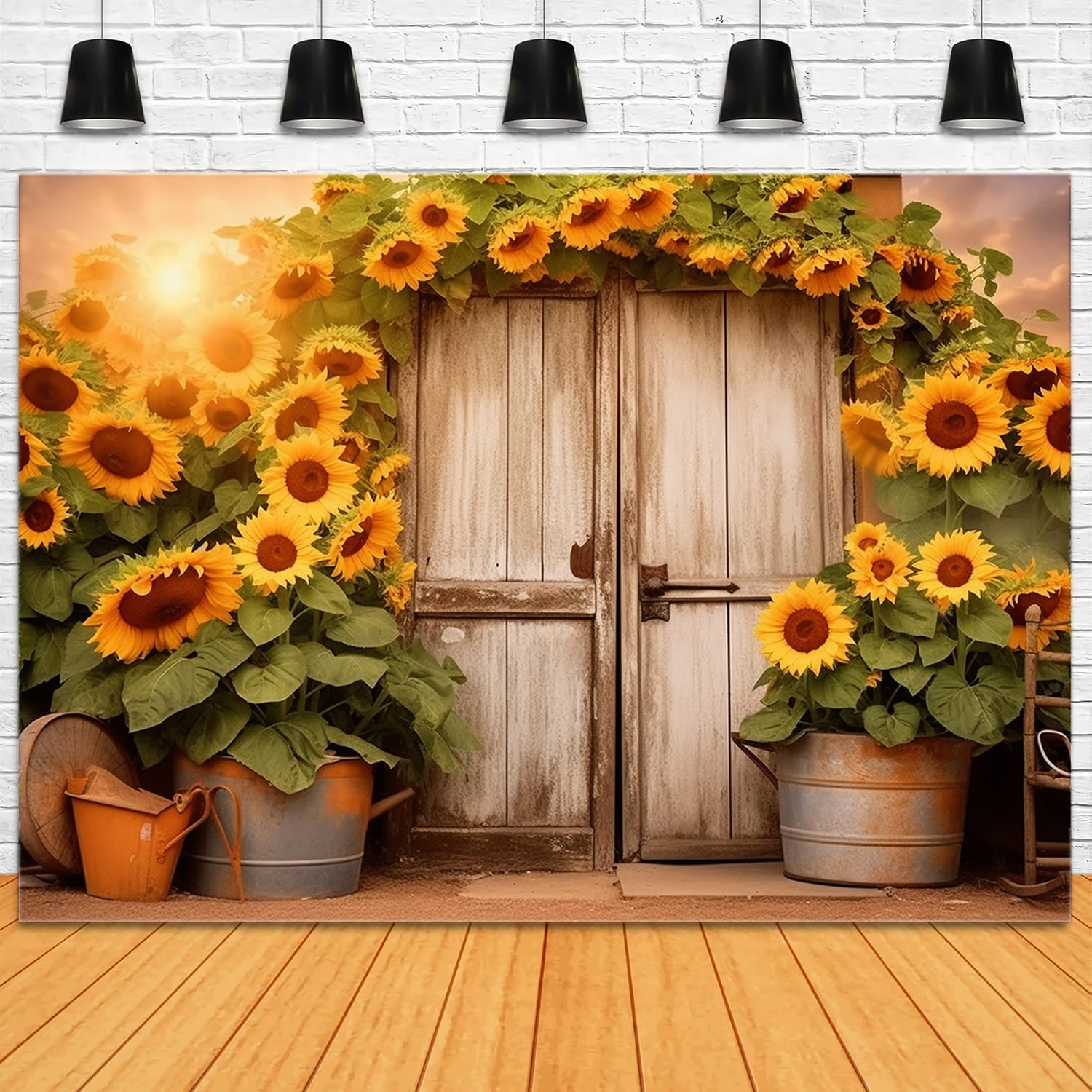 Sfondo Autunnale Con Porta Ghirlanda Di Girasoli RR7-139