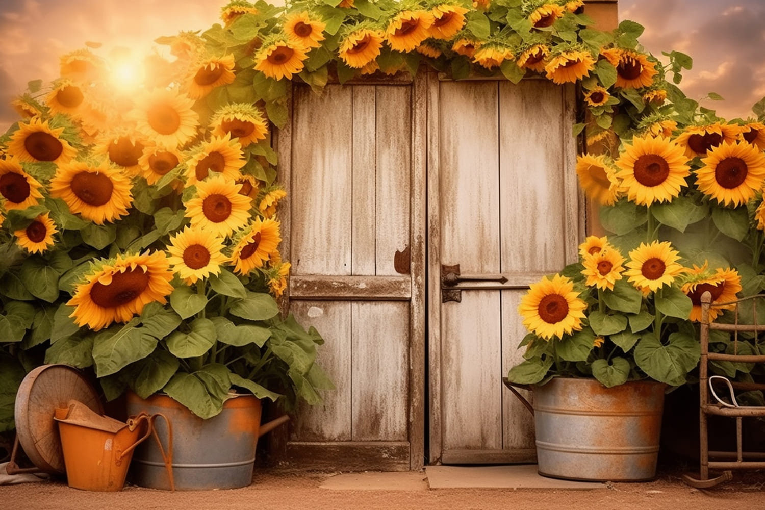 Sfondo Autunnale Con Porta Ghirlanda Di Girasoli RR7-139