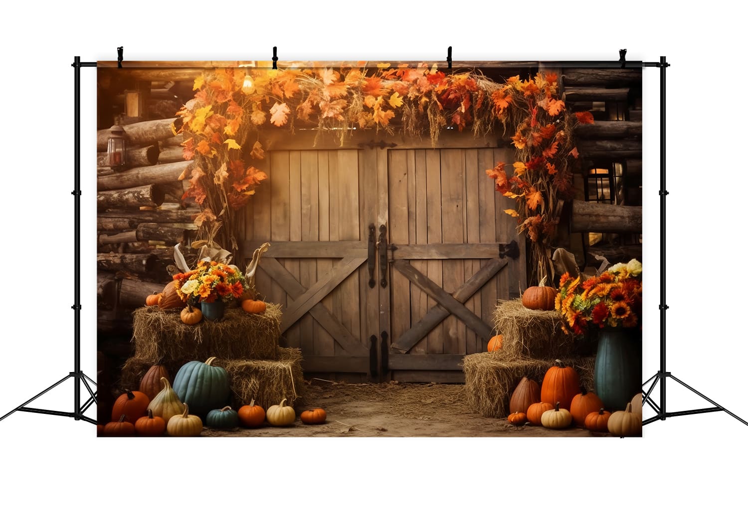 Autunno Fienile Pagliaio Foglie D'Acero Sullo Sfondo RR7-141