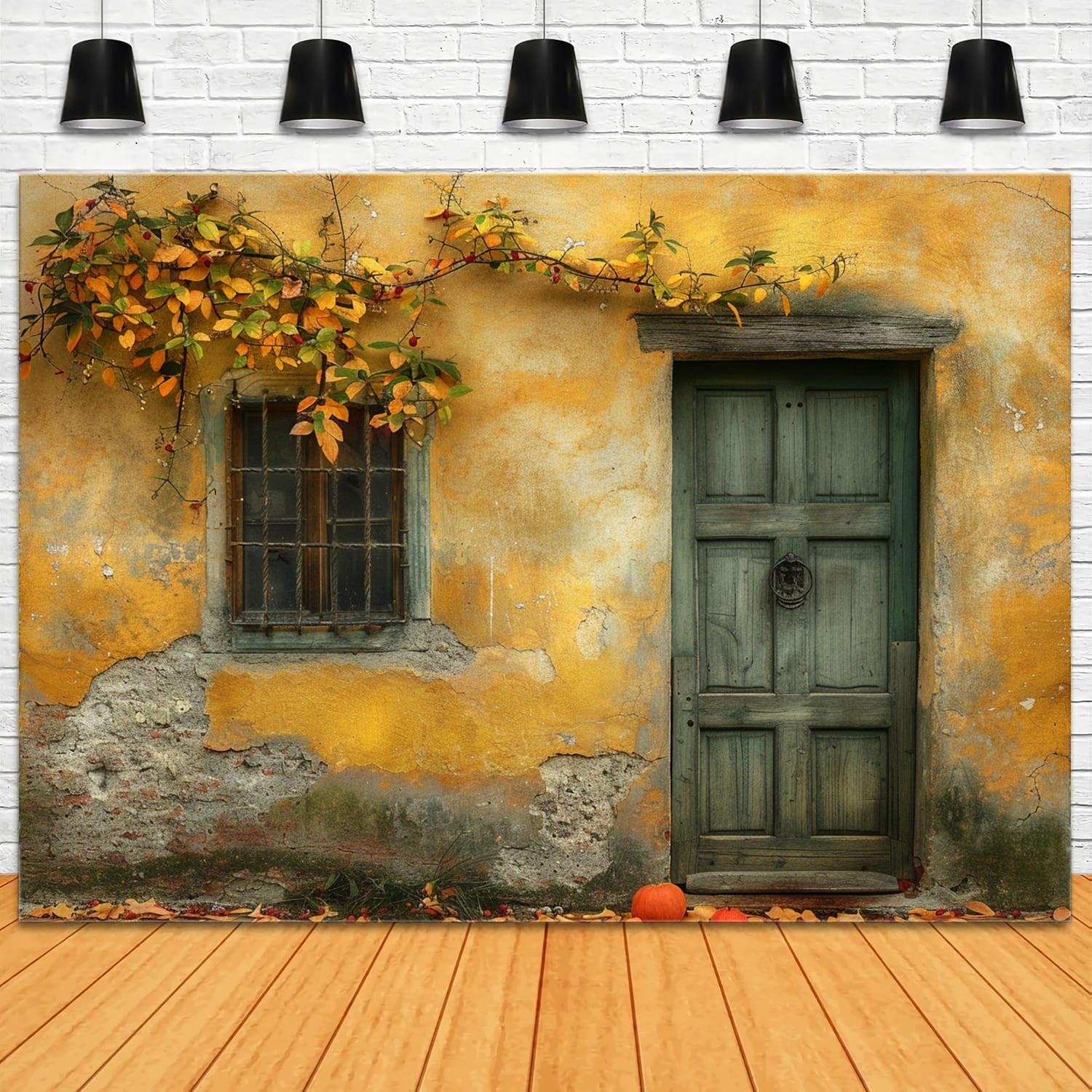 Porta In Legno Con Muro In Rovina Sfondo Autunnale RR7-147