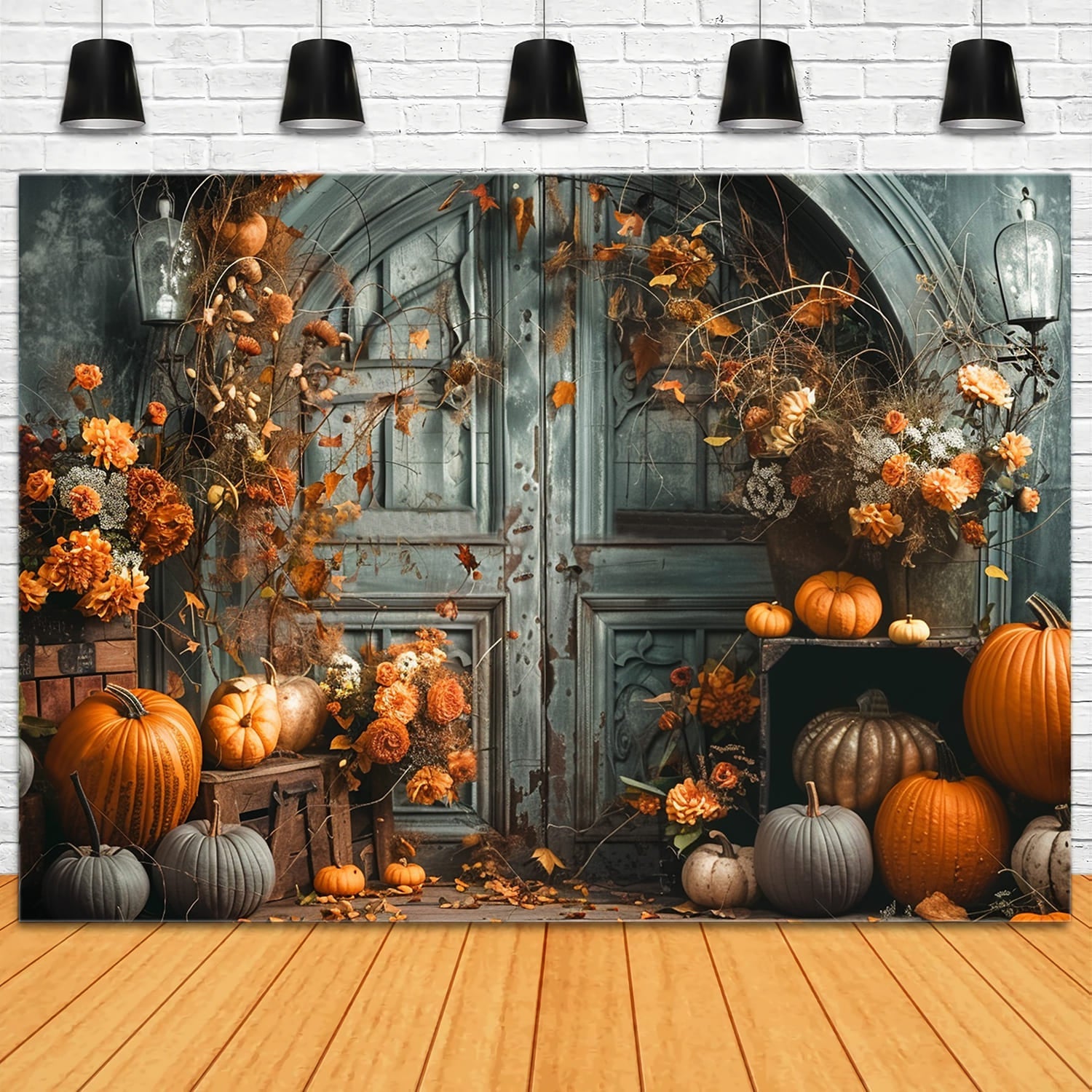 Sfondo Fotografico Con Zucche Per Porta Autunnale RR7-149