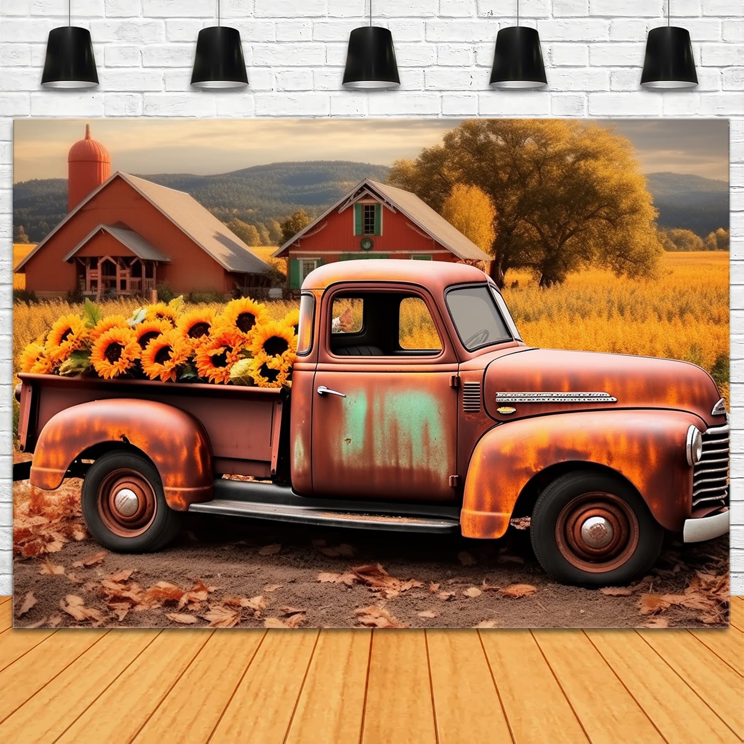 Campo Autunnale Girasole Vecchio Camion Sullo Sfondo RR7-158