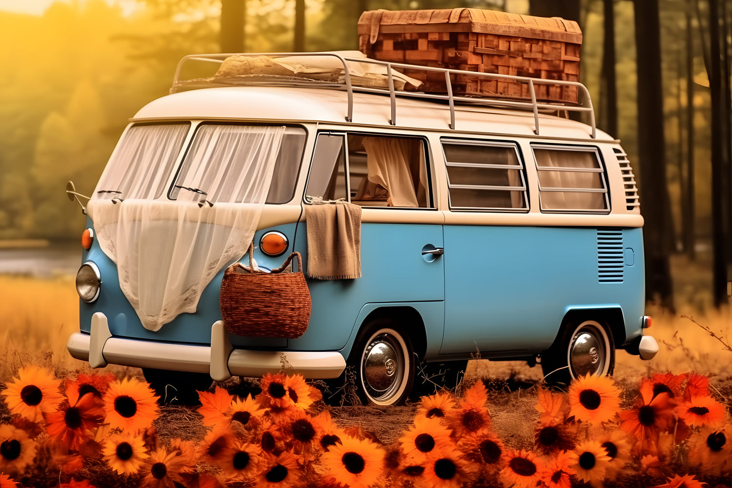 Sfondo Autunno Girasole Blu Bianco Autobus RR7-163