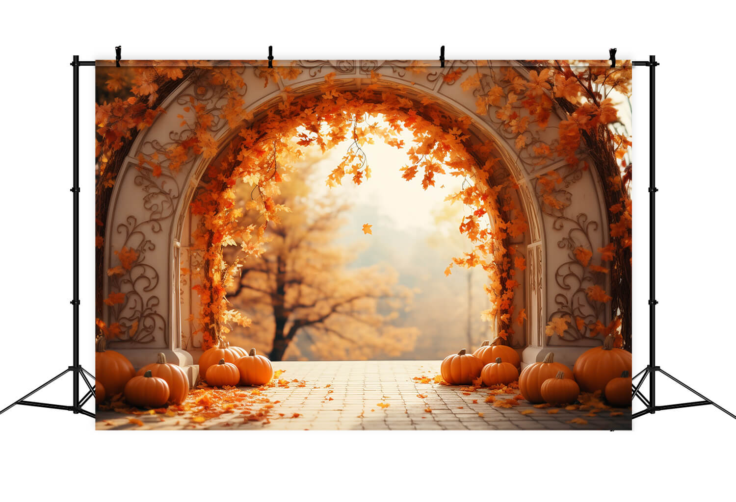 Sfondo Autunnale Con Foglie D'Acero E Zucche RR7-178