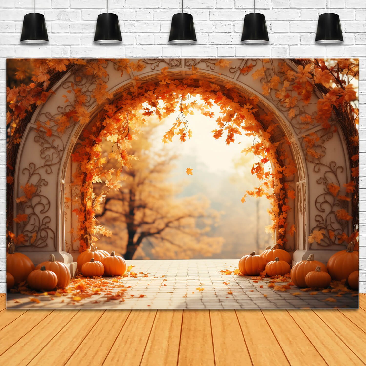 Sfondo Autunnale Con Foglie D'Acero E Zucche RR7-178