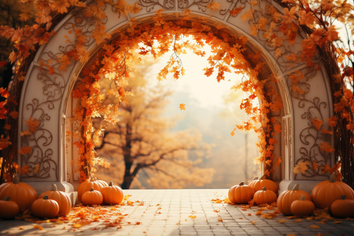 Sfondo Autunnale Con Foglie D'Acero E Zucche RR7-178