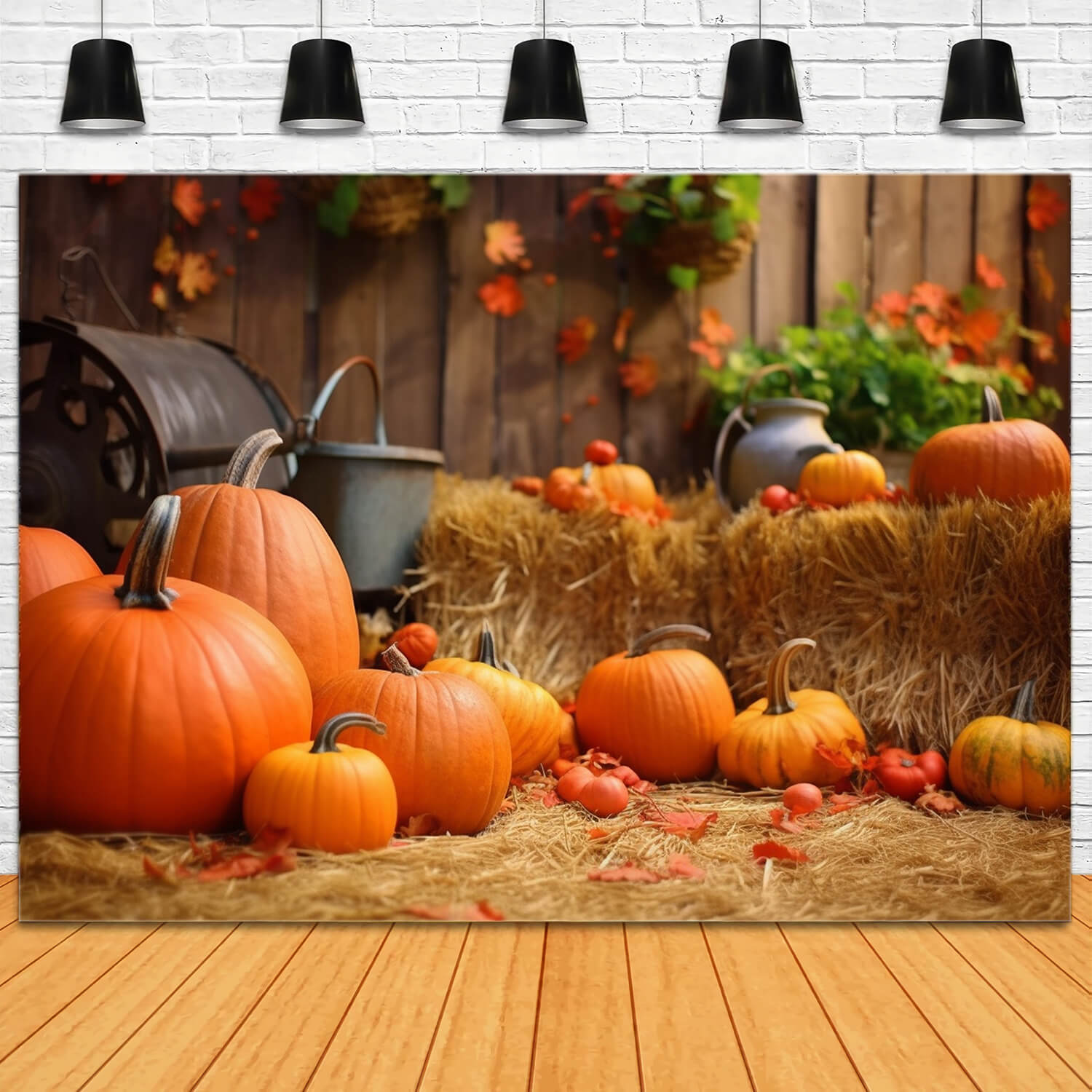 Raccolto Autunno Zucche Pagliaio Sfondo RR7-185