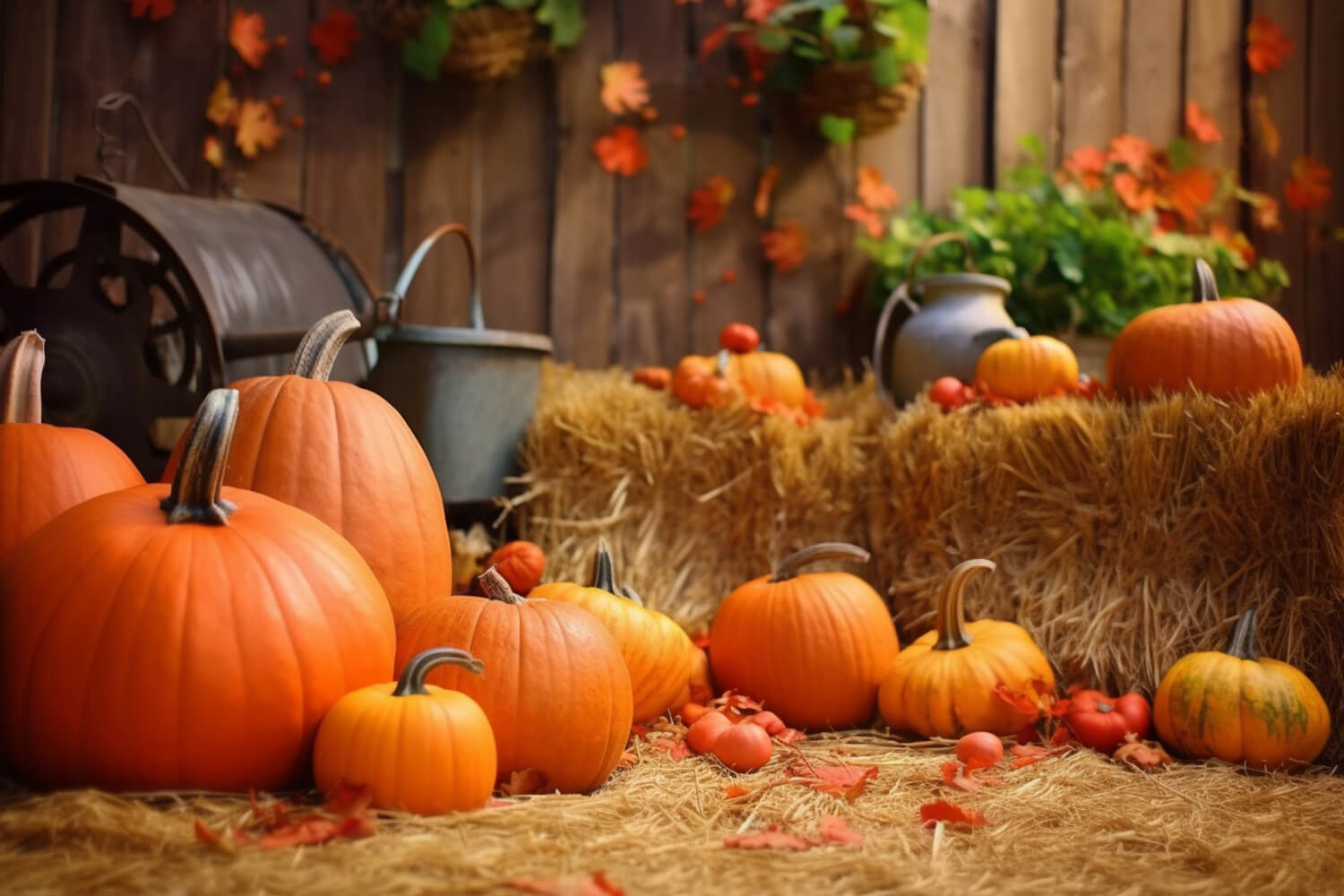 Raccolto Autunno Zucche Pagliaio Sfondo RR7-185