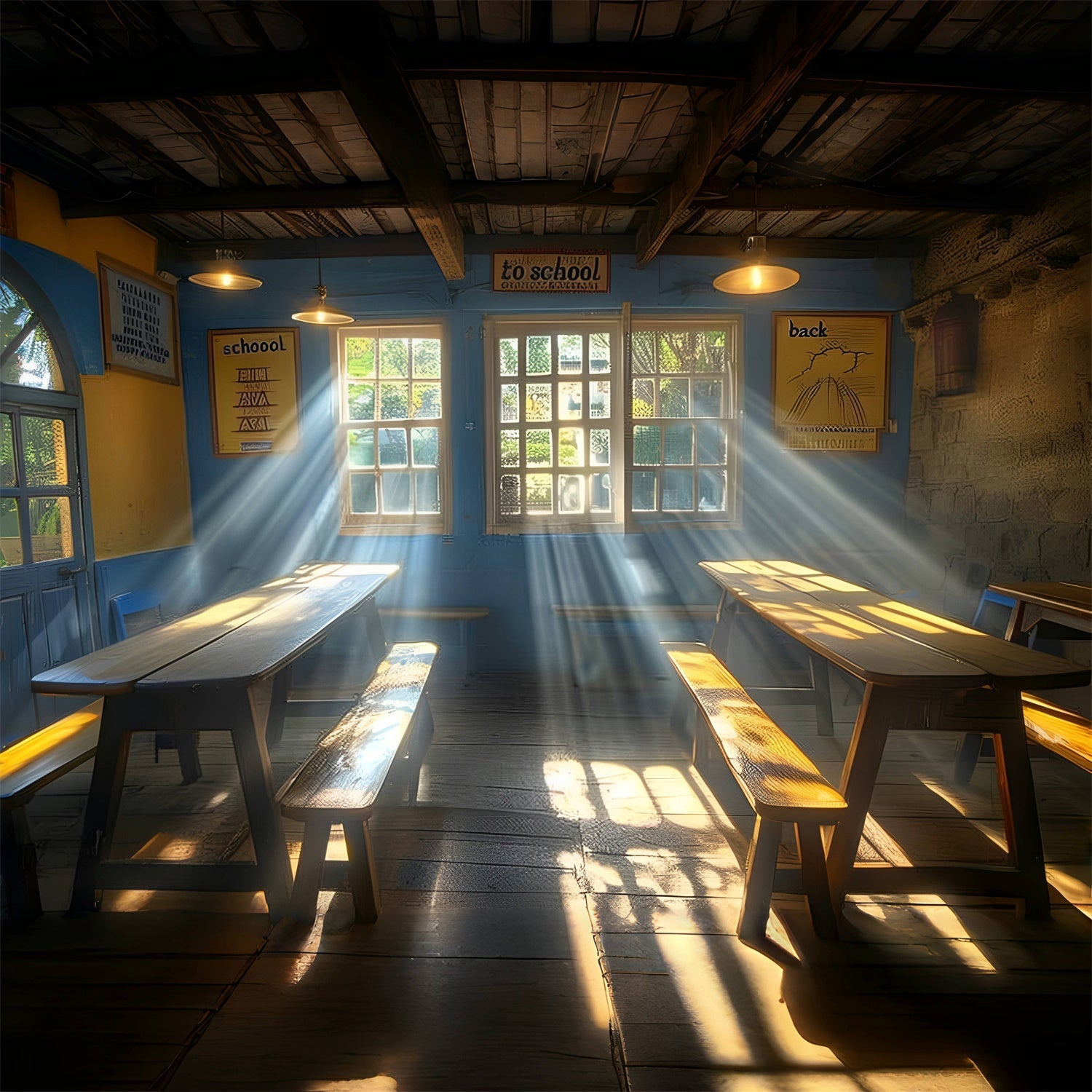 Vecchi Banchi Di Classe Sfondo Per Il Ritorno A Scuola RR7-227