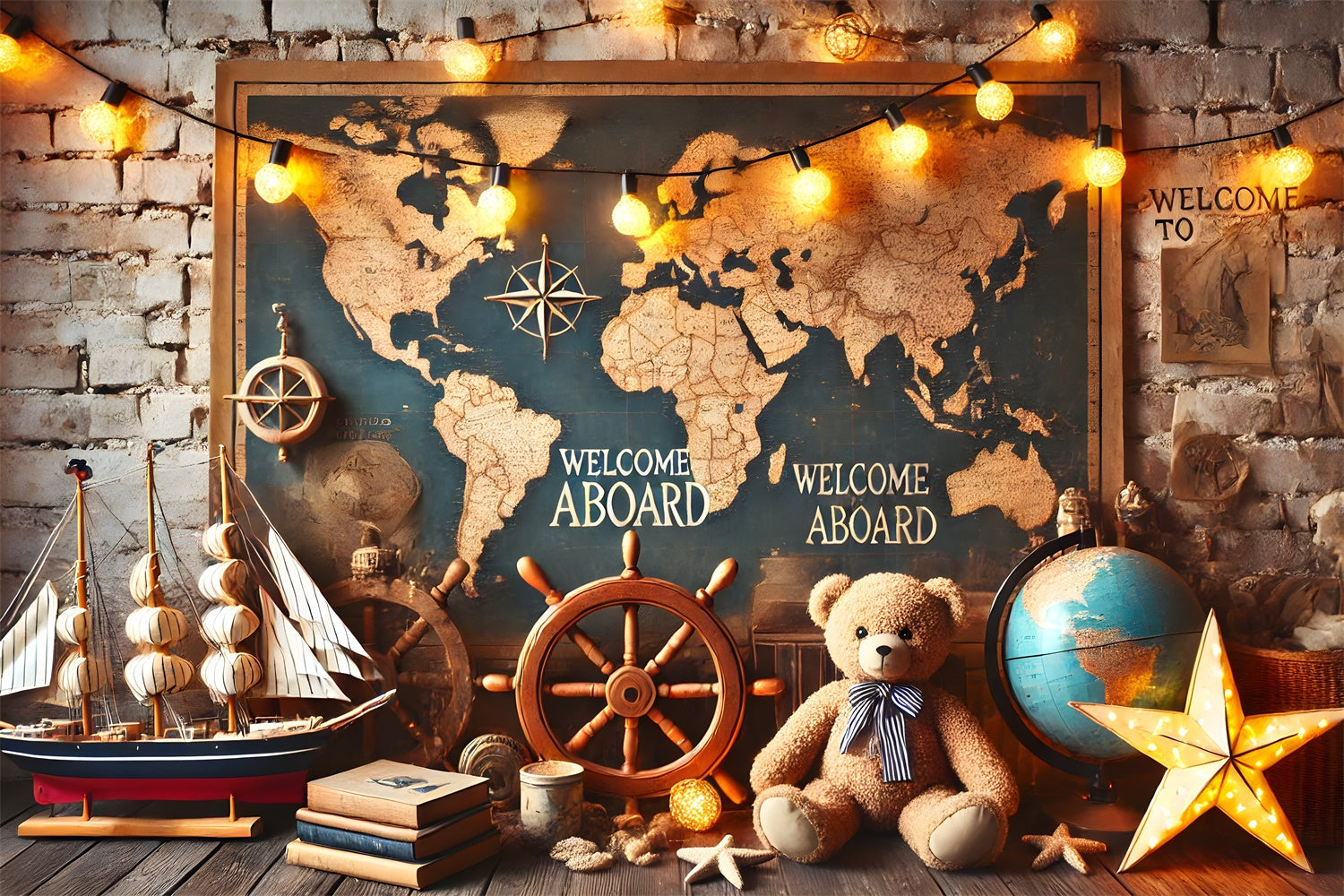 Ritorno A Scuola Mappa Del Mondo Sfondo Barca A Vela RR7-244