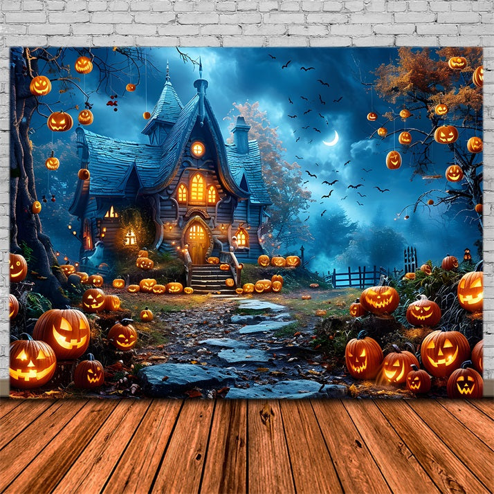 Sfondo Del Cottage Infestato Di Zucca Di Halloween RR7-247