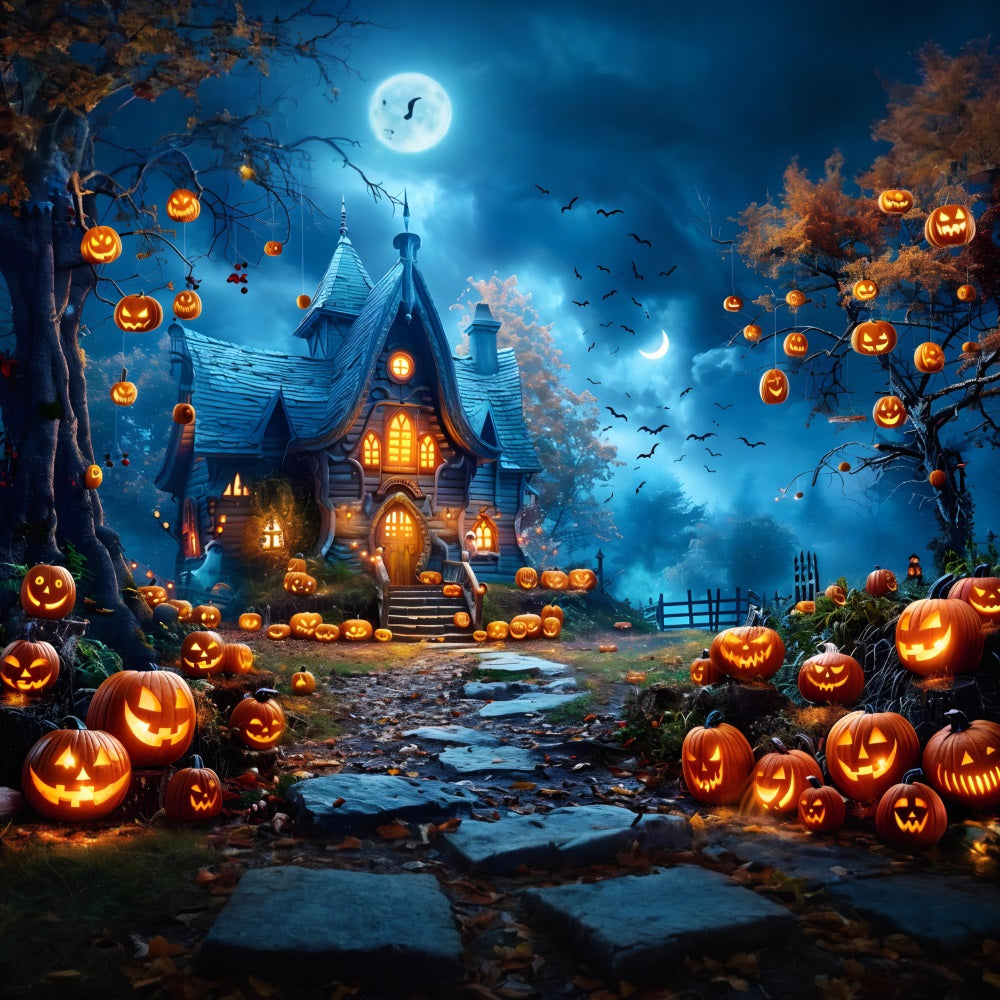 Sfondo Del Cottage Infestato Di Zucca Di Halloween RR7-247