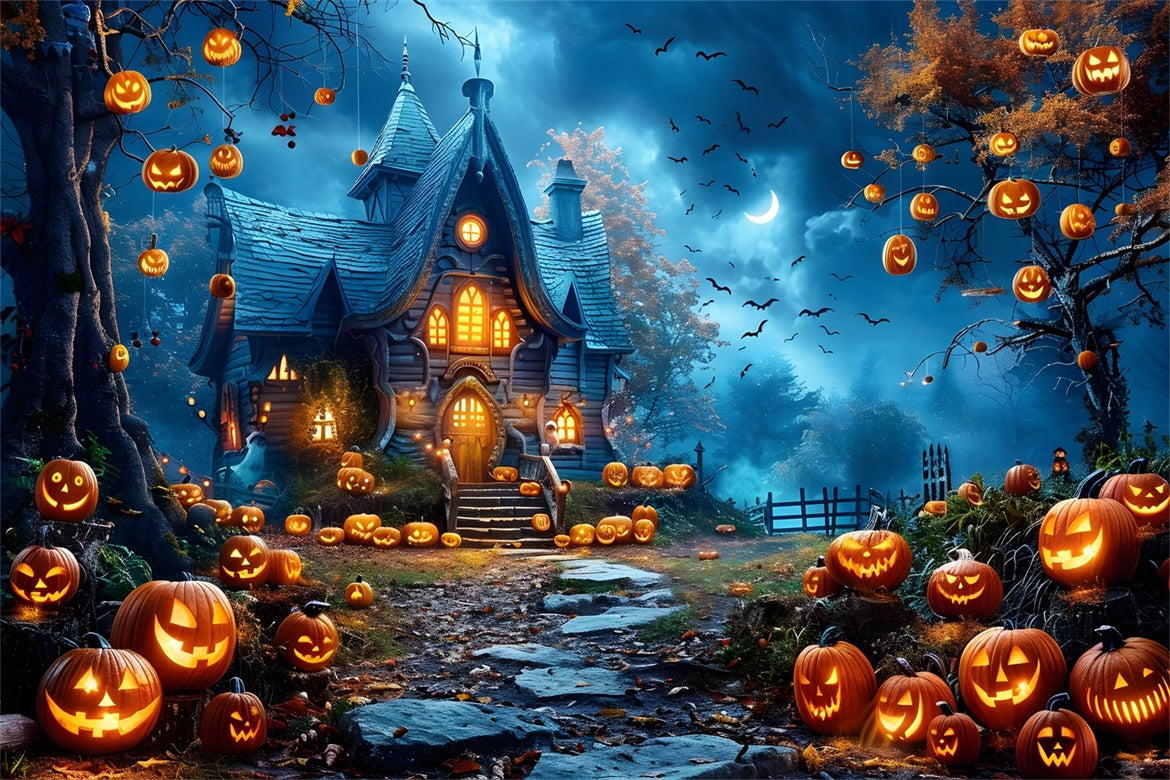 Sfondo Del Cottage Infestato Di Zucca Di Halloween RR7-247