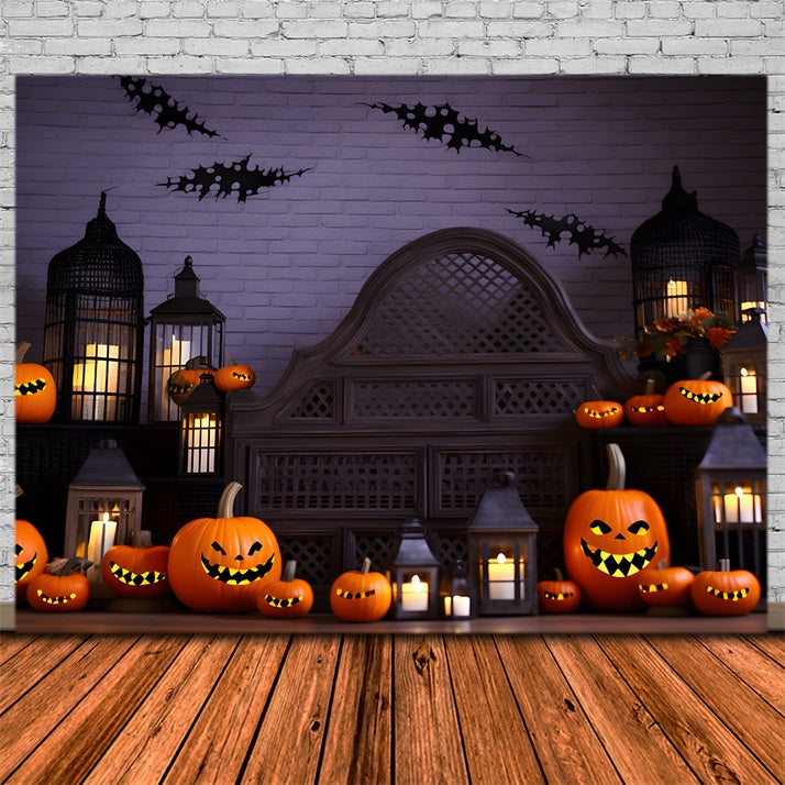 Sfondo Del Castello Stregato Delle Lanterne Della Zucca Di Halloween RR7-249