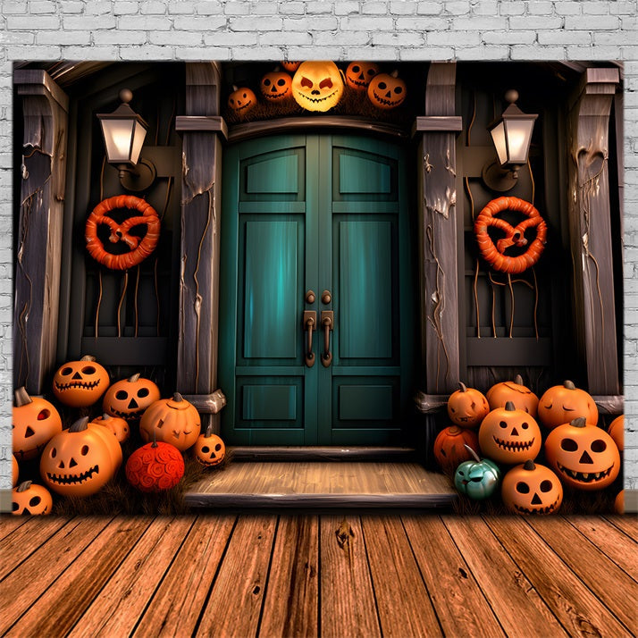 Sfondo Di Ghirlande Sulla Porta Stregata Dalla Zucca Di Halloween RR7-250