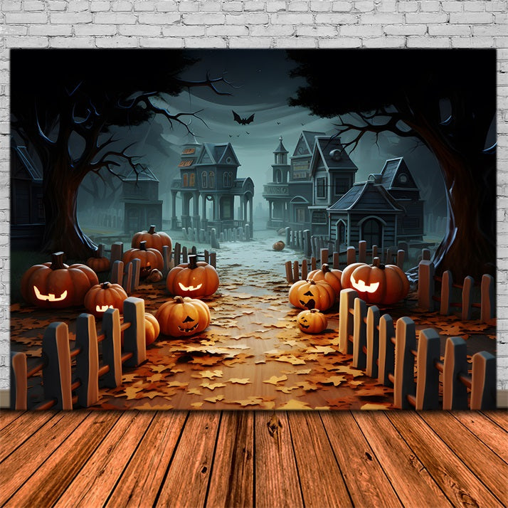 Sfondo Del Villaggio Stregato Delle Lanterne Della Zucca Di Halloween RR7-254