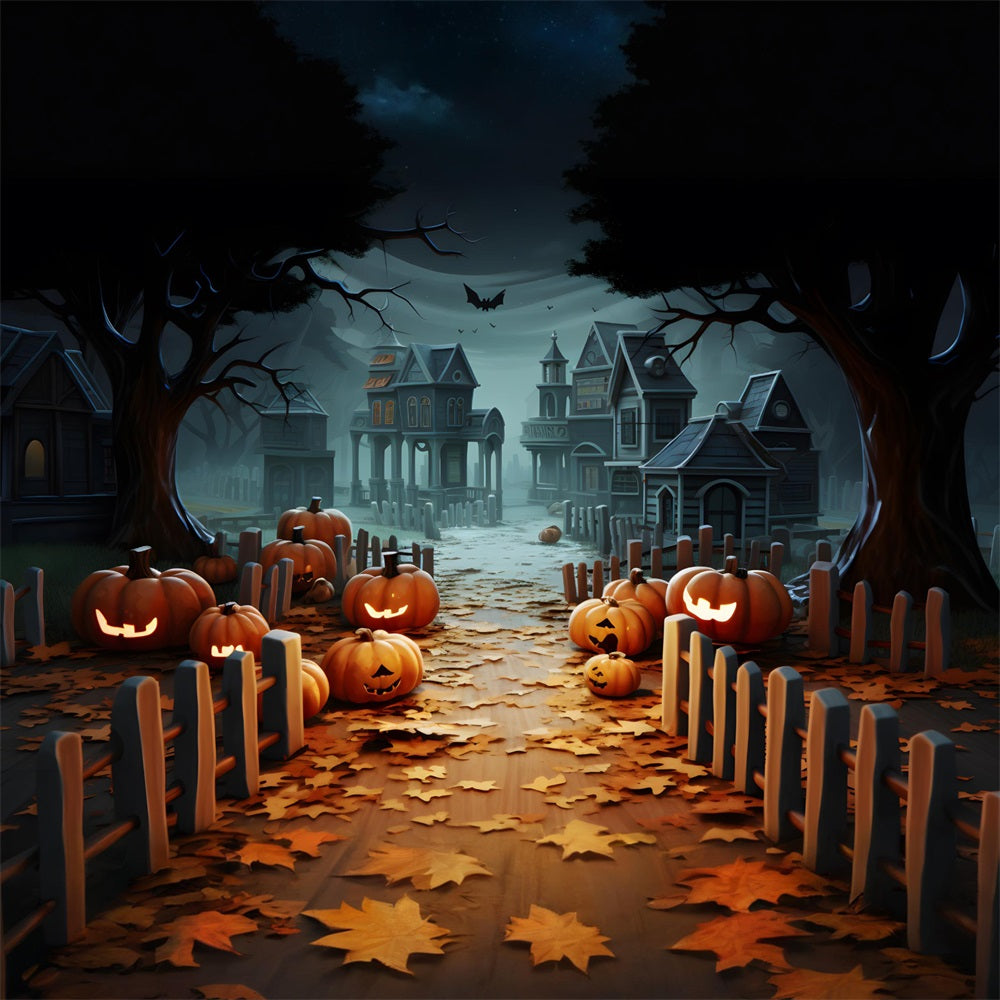 Sfondo Del Villaggio Stregato Delle Lanterne Della Zucca Di Halloween RR7-254