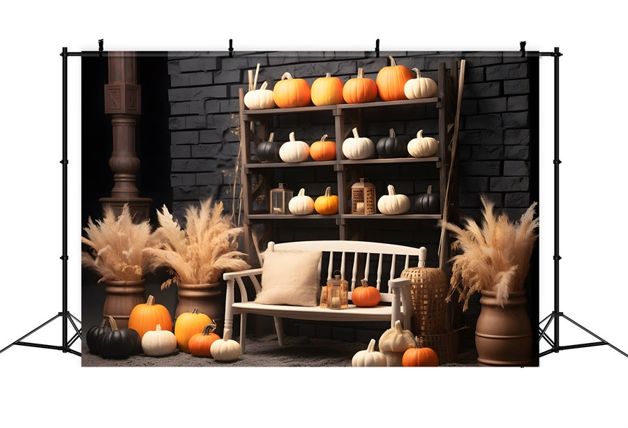 Elegante Sfondo Da Banco Floreale Con Zucca Autunnale RR7-256