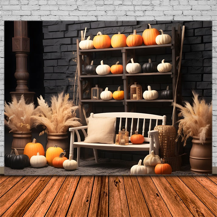 Elegante Sfondo Da Banco Floreale Con Zucca Autunnale RR7-256
