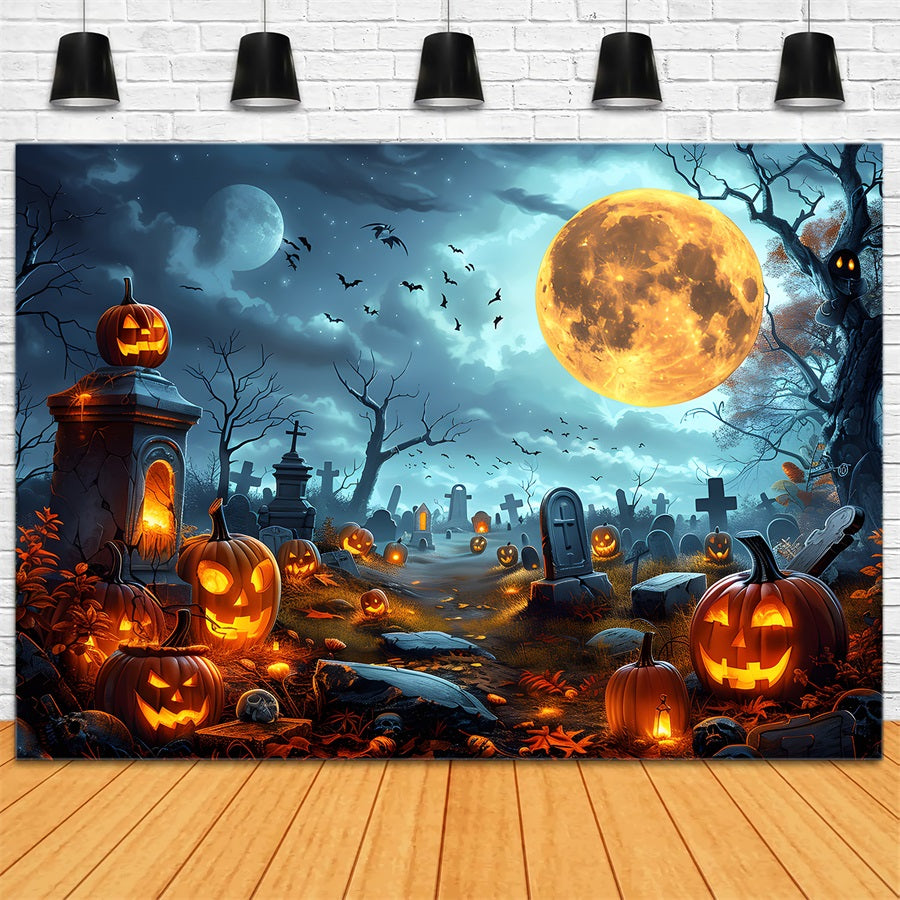 Sfondo Del Cimitero Delle Lanterne Della Zucca Di Halloween RR7-258