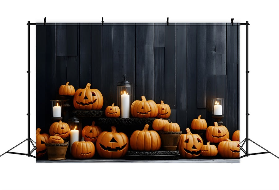 Sfondo Da Parete In Legno Con Lanterne Di Zucca Di Halloween RR7-260