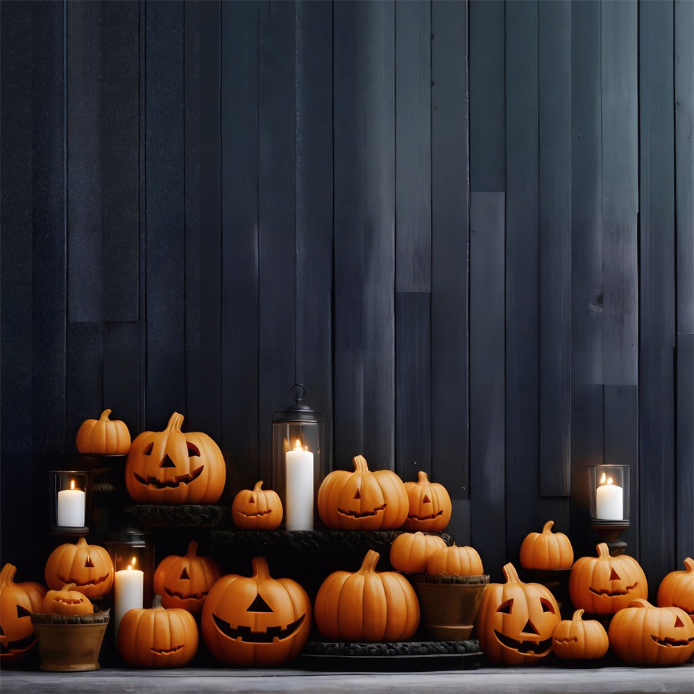 Sfondo Da Parete In Legno Con Lanterne Di Zucca Di Halloween RR7-260