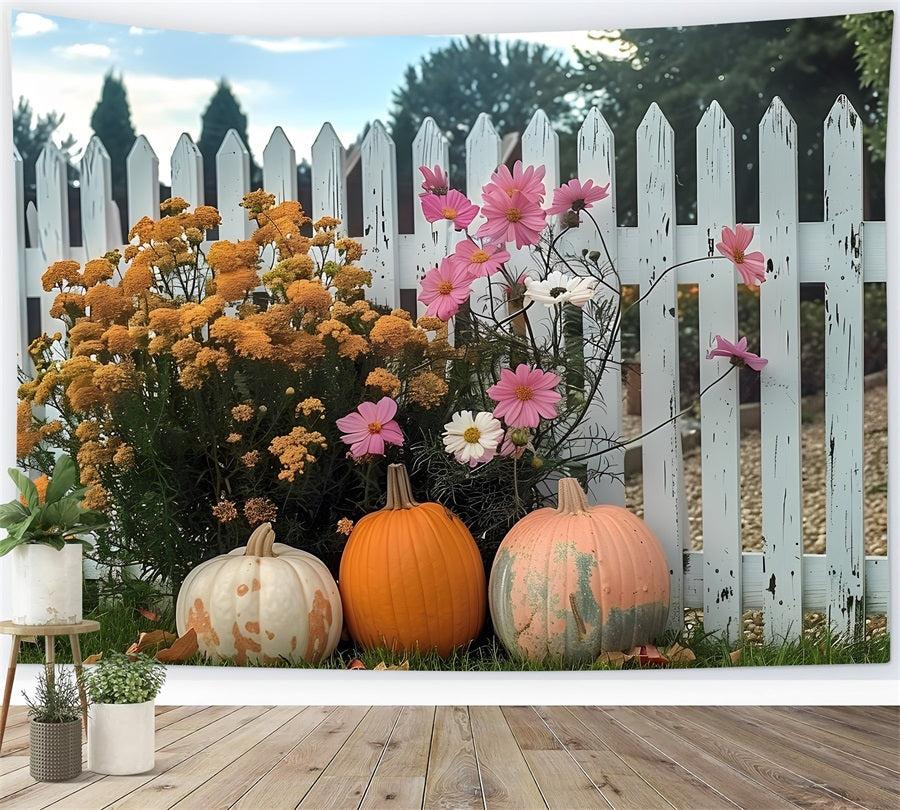 Sfondo Del Recinto Del Giardino Fiorito Di Zucca Autunnale RR7-261