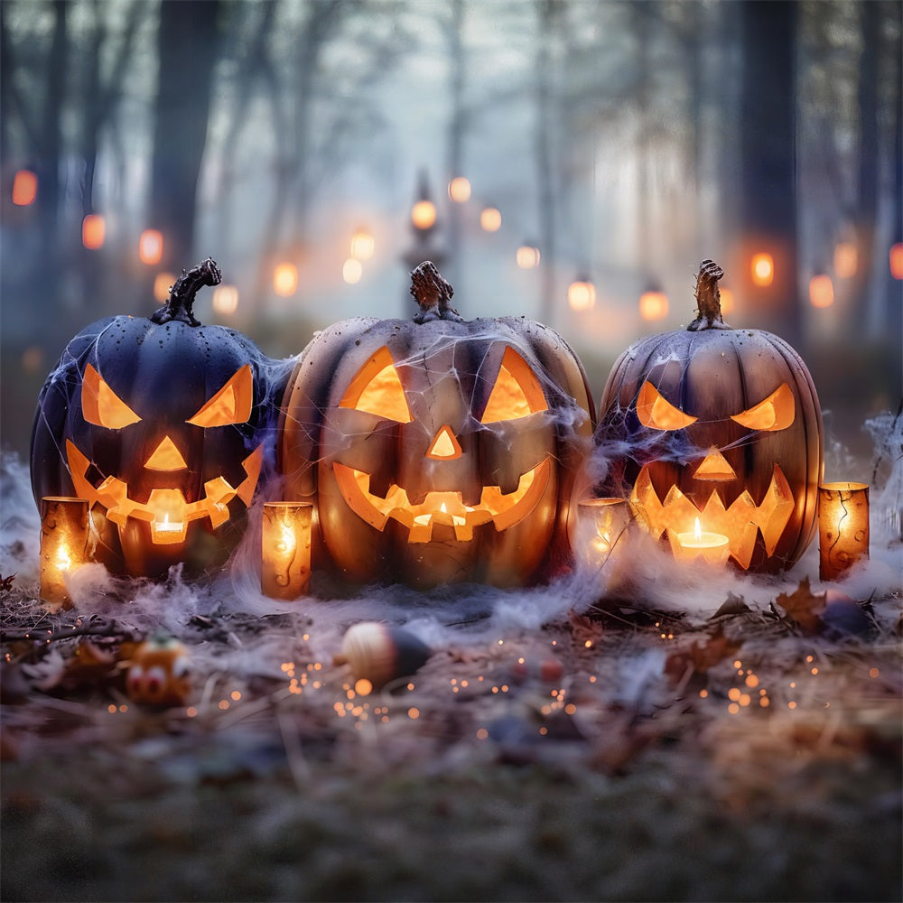 Sfondo Della Foresta Spettrale Delle Lanterne Della Zucca Di Halloween RR7-262