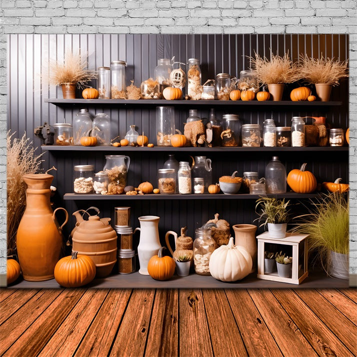 Sfondo Decorativo Per Mensola In Vaso Di Zucca Autunnale RR7-267