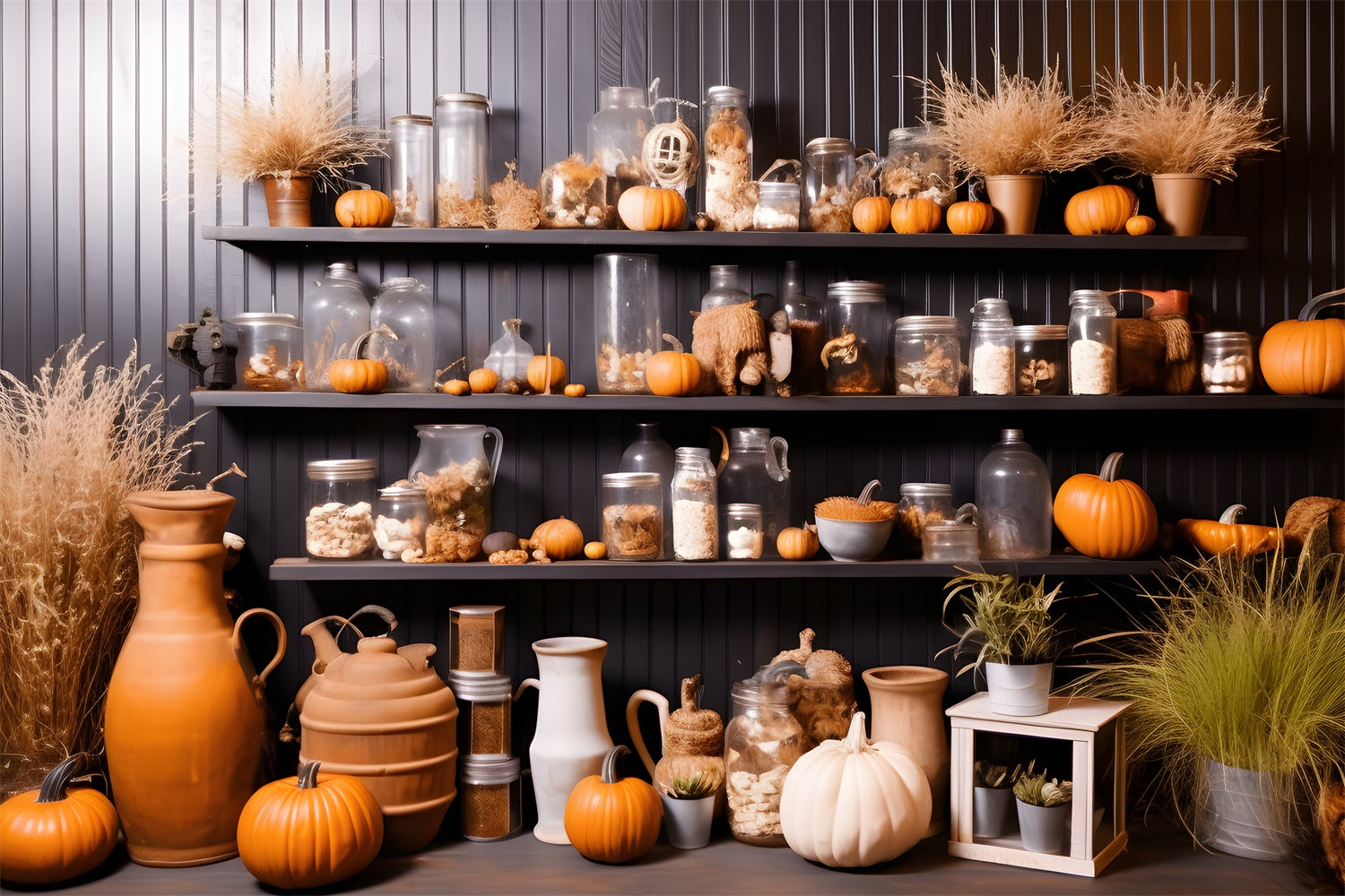 Sfondo Decorativo Per Mensola In Vaso Di Zucca Autunnale RR7-267