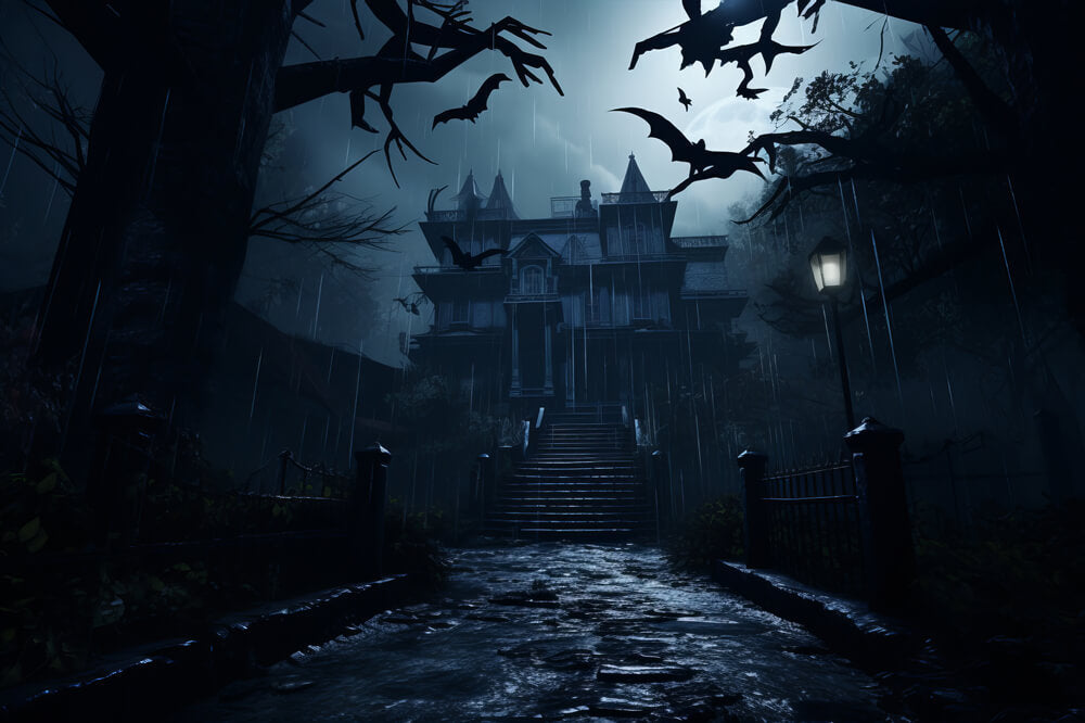 Sfondo Fotografico Della Casa Dei Fantasmi Della Notte Di Halloween RR7-27