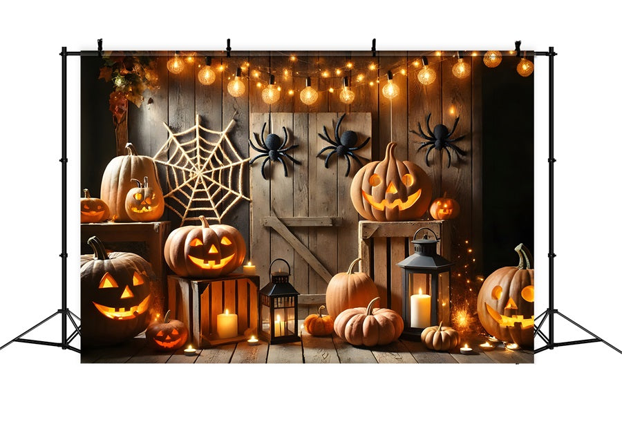 Sfondo Del Fienile Della Ragnatela Delle Lanterne Della Zucca Di Halloween RR7-271