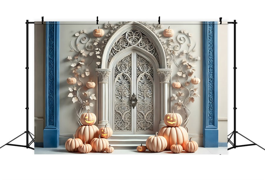 Sfondo Con Arco Gotico Bianco Con Zucca Di Halloween RR7-272