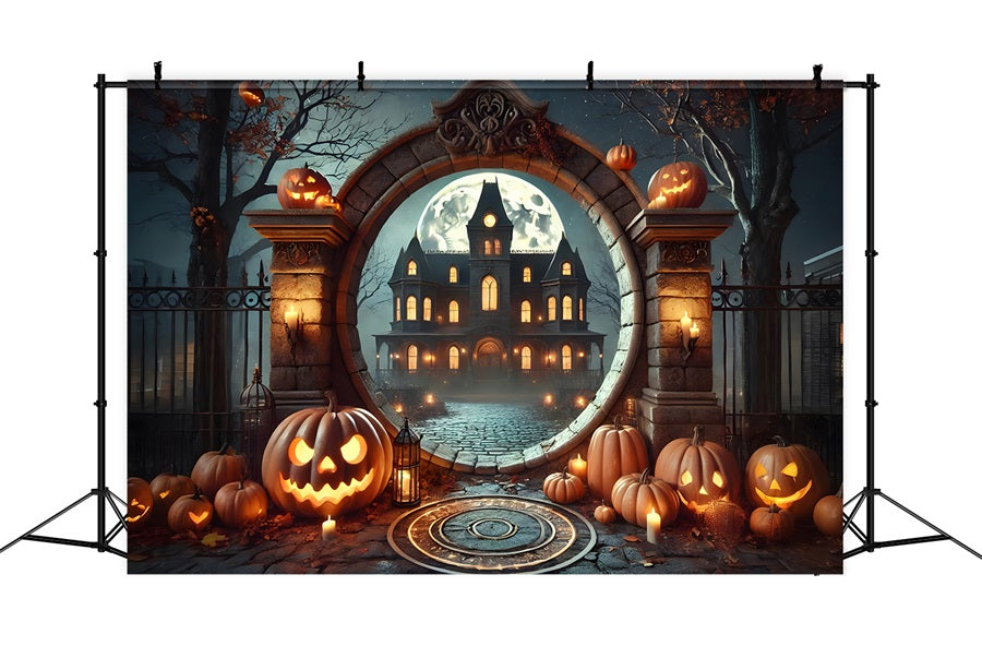 Sfondo Dell'Arco Della Villa Stregata Della Zucca Di Halloween RR7-275
