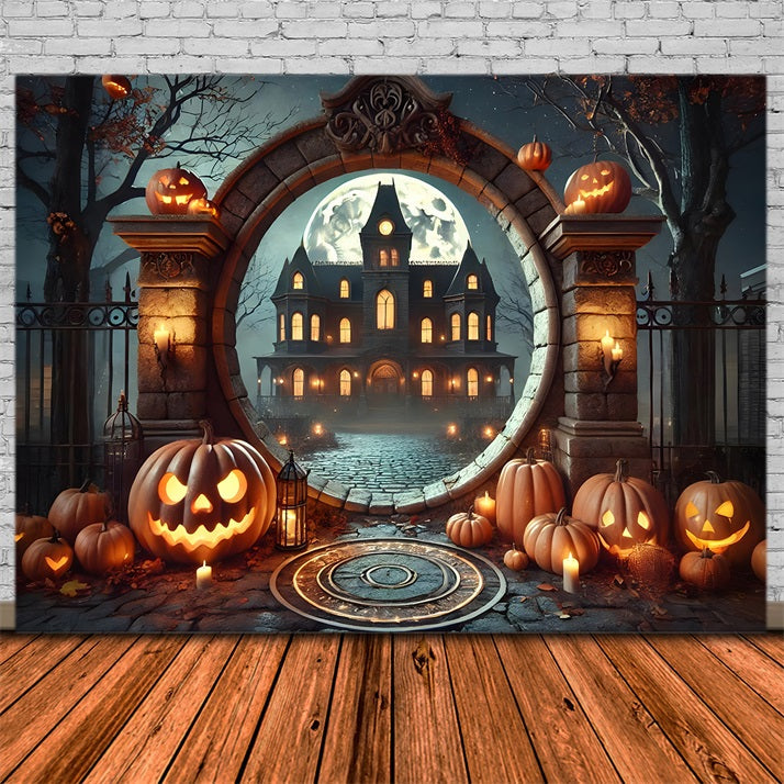 Sfondo Dell'Arco Della Villa Stregata Della Zucca Di Halloween RR7-275