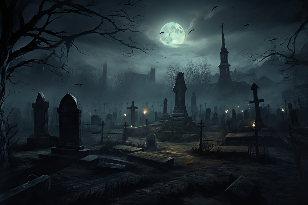 Sfondo Notturno Del Cimitero Spettrale Di Halloween RR7-28