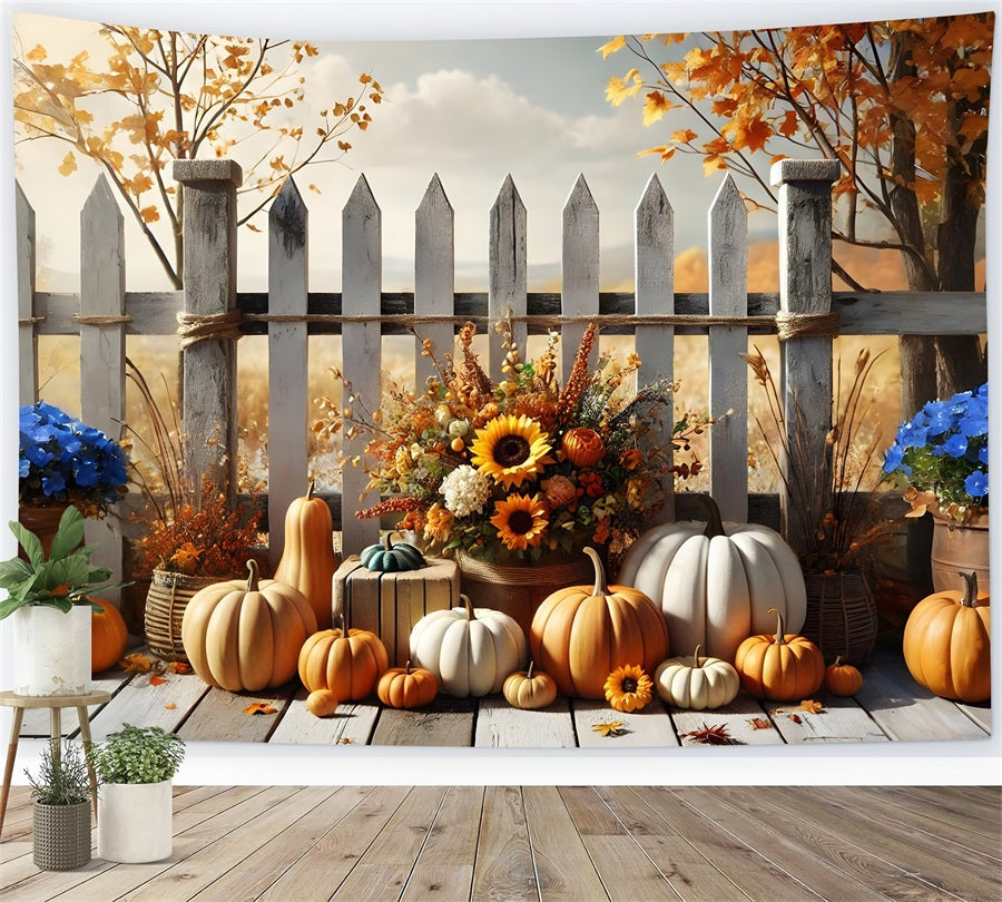 Sfondo Di Staccionata Di Zucca Floreale Raccolta Autunnale RR7-280