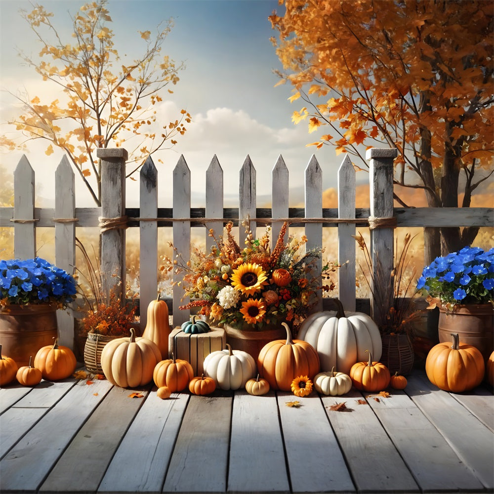 Sfondo Di Staccionata Di Zucca Floreale Raccolta Autunnale RR7-280