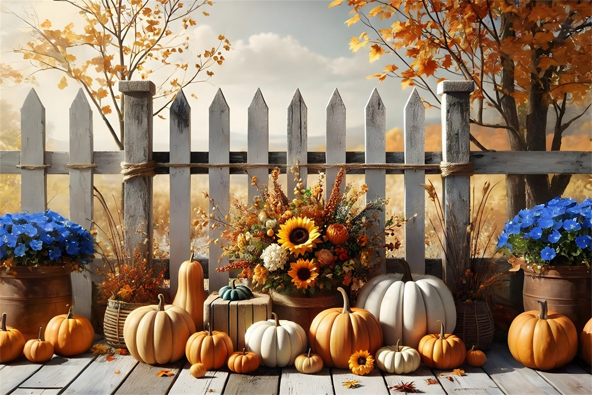 Sfondo Di Staccionata Di Zucca Floreale Raccolta Autunnale RR7-280