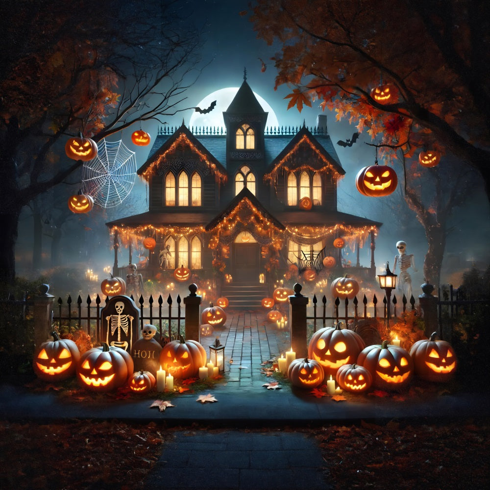 Sfondo Della Casa Stregata Delle Lanterne Della Zucca Di Halloween RR7-281
