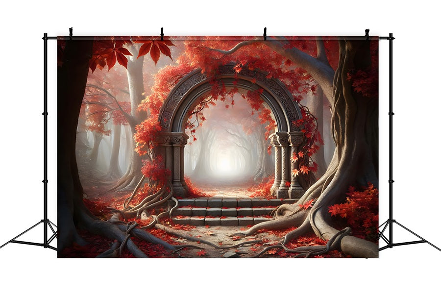 Sfondo Dell'Arco In Pietra Della Foresta Autunnale Incantata RR7-283
