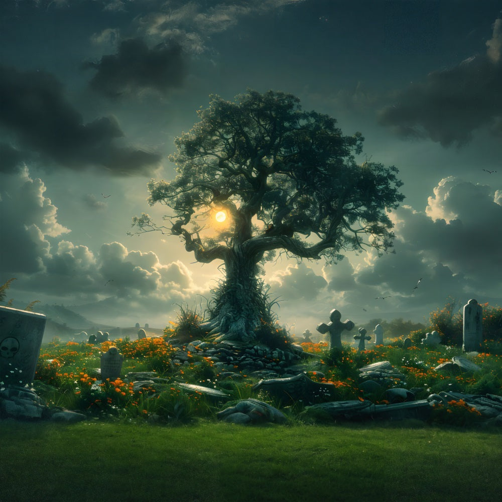 Sfondo Dell'Albero Del Cimitero Incantato Di Halloween RR7-286