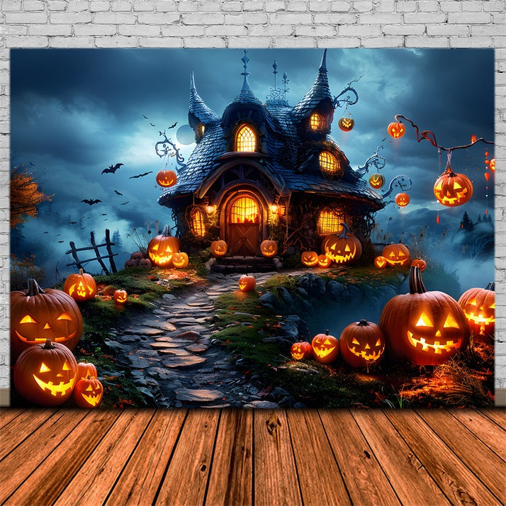 Sfondo Del Cottage Con Lanterne Di Zucca Di Halloween RR7-287