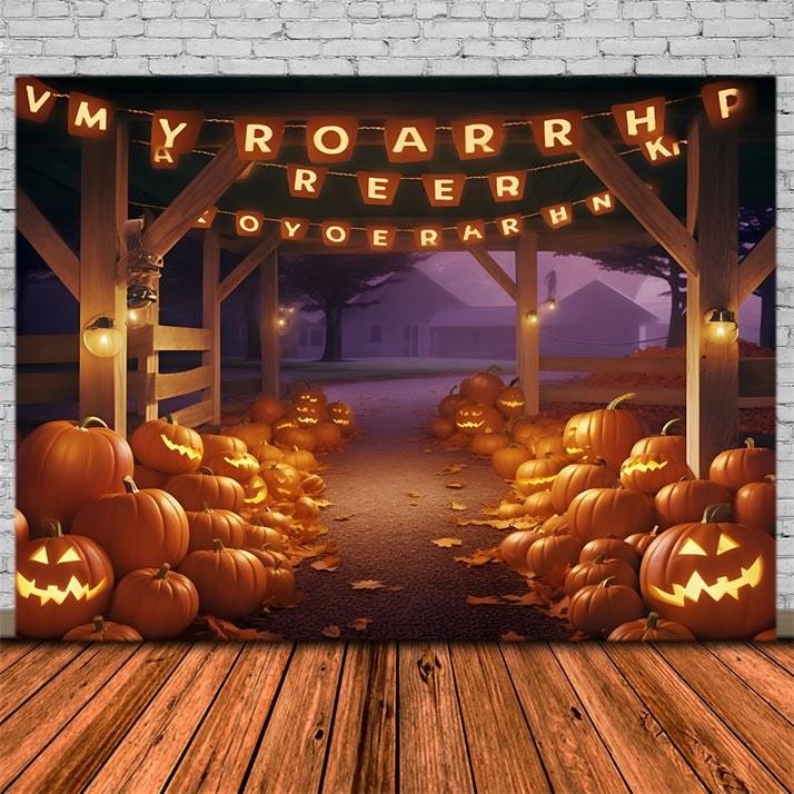 Sfondo Del Percorso Del Fienile Festivo Della Zucca Di Halloween RR7-288
