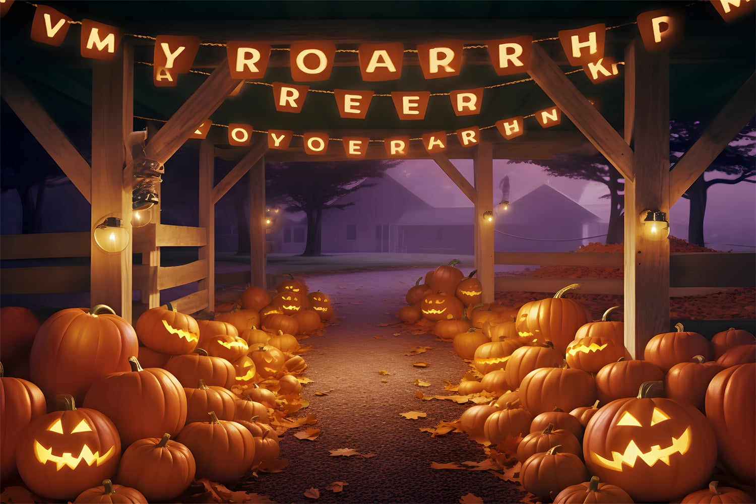 Sfondo Del Percorso Del Fienile Festivo Della Zucca Di Halloween RR7-288