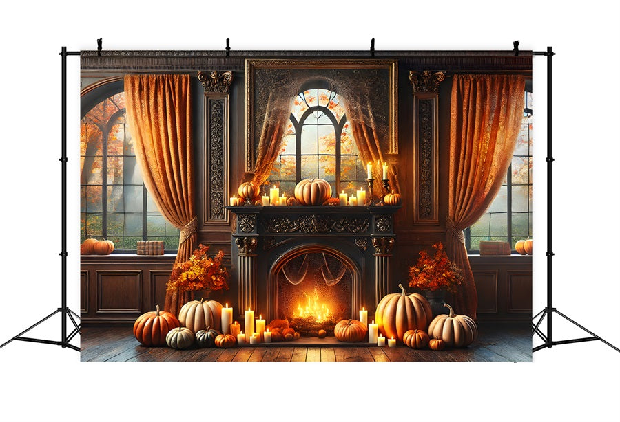 Elegante Camino Autunnale Con Zucche E Candele Sullo Sfondo RR7-290