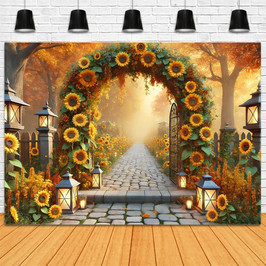 Lanterne Ad Arco Di Girasole Sfondo Giardino Autunnale RR7-295