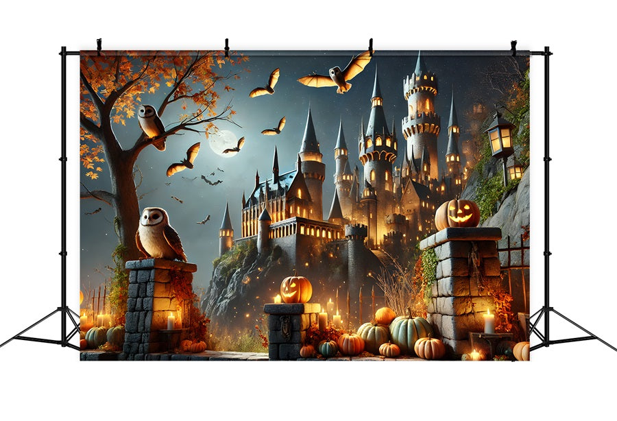 Sfondo Del Castello Incantato Delle Lanterne Della Zucca Di Halloween RR7-300