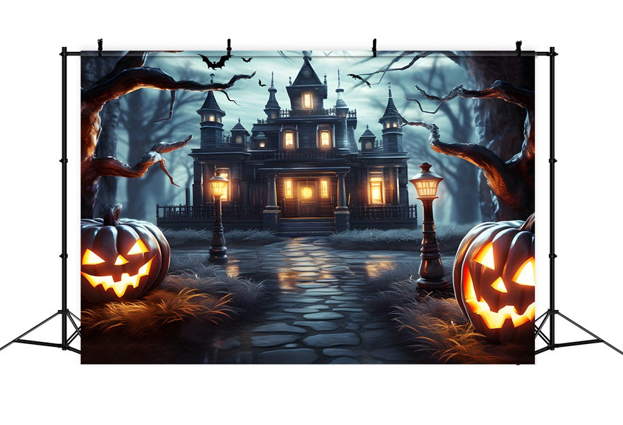 Sfondo Di Halloween Con Lanterne Di Zucca Della Villa Stregata RR7-307